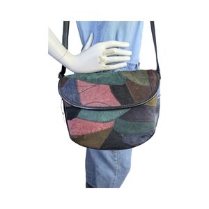 NWT 90s Vintage Patchwork Suede Crossbody Bag | Boho Saddle Bag | Earth Tones